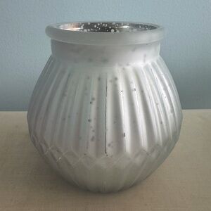 Silver Frosted Ribbed Glass Vase - Elegant Home Accent